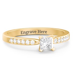 1/4 ct. Princess Gemstone Engagement Ring with Side Accent Stones in 10K Solid Yellow Gold