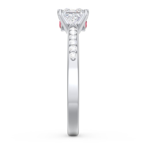 1/2 ct. Princess Gemstone Peek-A-Boo Engagement Ring with Side Accent Stones – 10K White Gold with White Premium Zirconia and Garnet