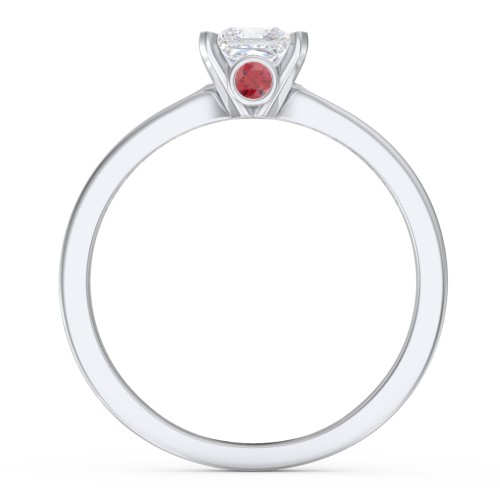 1/2 ct. Princess Gemstone Peek-A-Boo Engagement Ring with Side Accent Stones – 10K White Gold with White Premium Zirconia and Garnet