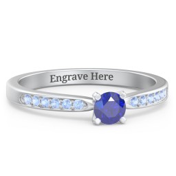 1/4 ct. Round Gemstone Engagement Ring with Side Accent Stones in 925 Sterling Silver