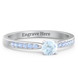 1/4 ct. Round Gemstone Engagement Ring with Side Accent Stones in 925 Sterling Silver with Aquamarine and Fancy Blue Premium Zirconia