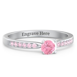 1/4 ct. Round Gemstone Engagement Ring with Side Accent Stones in 925 Sterling Silver with Pink Tourmaline and Fancy Pink Premium Zirconia