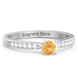 1/4 ct. Round Gemstone Engagement Ring with Side Accent Stones in 925 Sterling Silver with Citrine and White Premium Zirconia