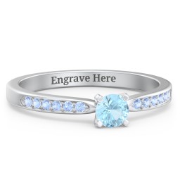 1/4 ct. Round Gemstone Engagement Ring with Side Accent Stones in 925 Sterling Silver with Blue Topaz and Fancy Blue Premium Zirconia