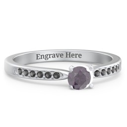 1/4 ct. Round Gemstone Engagement Ring with Side Accent Stones in 925 Sterling Silver with Alexandrite and Black Premium Zirconia