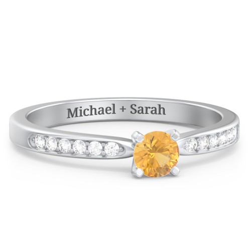 1/4 ct. Round Gemstone Engagement Ring with Side Accent Stones – Sterling Silver with Citrine and White Premium Zirconia