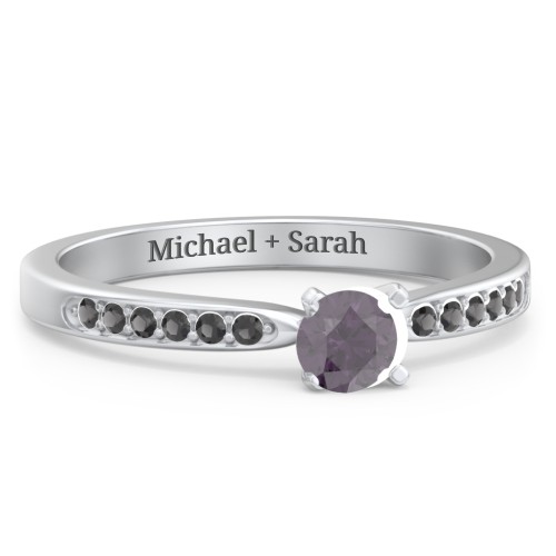 1/4 ct. Round Gemstone Engagement Ring with Side Accent Stones – Sterling Silver with Alexandrite and Black Premium Zirconia