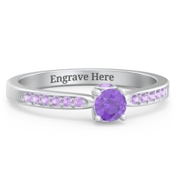 1/4 ct. Round Gemstone Peek-A-Boo Engagement Ring with Side Accent Stones in 925 Sterling Silver with Amethyst and Amethyst Premium Zirconia
