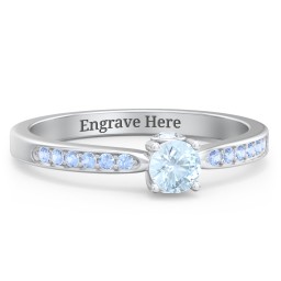 1/4 ct. Round Gemstone Peek-A-Boo Engagement Ring with Side Accent Stones in 925 Sterling Silver with Aquamarine and Fancy Blue Premium Zirconia
