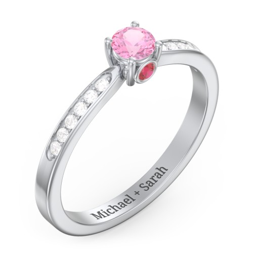 1/4 ct. Round Gemstone Peek-A-Boo Engagement Ring with Side Accent Stones – 10K White Gold with Pink Tourmaline, White Premium Zirconia, and Garnet