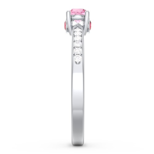 1/4 ct. Round Gemstone Peek-A-Boo Engagement Ring with Side Accent Stones – 10K White Gold with Pink Tourmaline, White Premium Zirconia, and Garnet