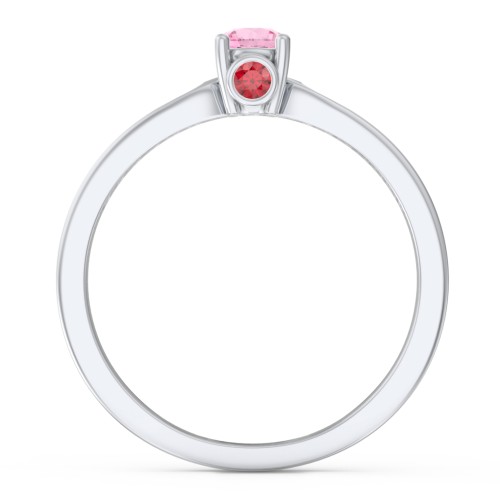 1/4 ct. Round Gemstone Peek-A-Boo Engagement Ring with Side Accent Stones – 10K White Gold with Pink Tourmaline, White Premium Zirconia, and Garnet
