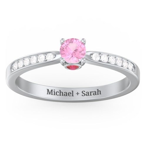 1/4 ct. Round Gemstone Peek-A-Boo Engagement Ring with Side Accent Stones – 10K White Gold with Pink Tourmaline, White Premium Zirconia, and Garnet