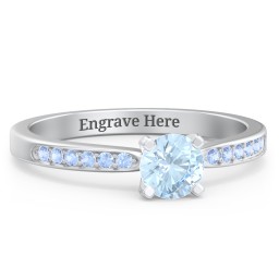 1/2 ct. Round Gemstone Engagement Ring with Side Accent Stones in 925 Sterling Silver with Aquamarine and Fancy Blue Premium Zirconia