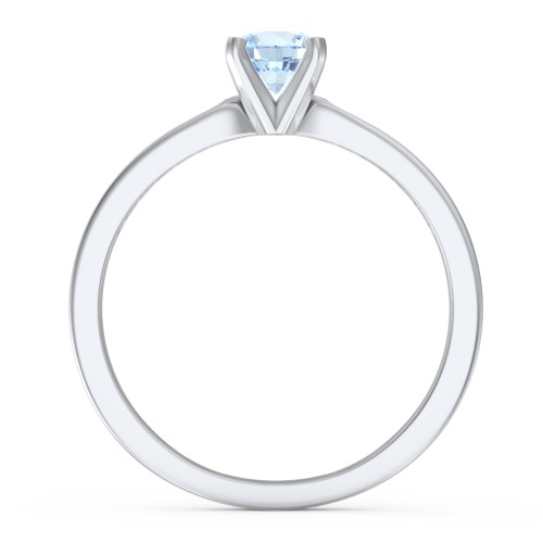 1/2 ct. Round Gemstone Engagement Ring with Side Accent Stones – Sterling Silver with Aquamarine and Fancy Blue Premium Zirconia