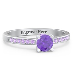 1/2 ct. Round Gemstone Peek-A-Boo Engagement Ring with Side Accent Stones in 925 Sterling Silver with Amethyst and Amethyst Premium Zirconia