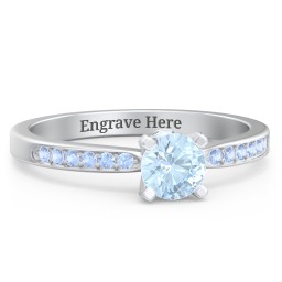 1/2 ct. Round Gemstone Peek-A-Boo Engagement Ring with Side Accent Stones in 925 Sterling Silver with Aquamarine and Fancy Blue Premium Zirconia