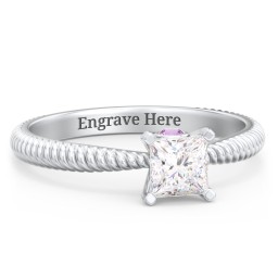 1/2 ct. Princess Gemstone Peek-A-Boo Engagement Ring with Twisted Rope Band in 925 Sterling Silver with White Premium Zirconia and Amethyst