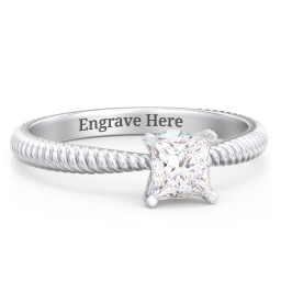 1/2 ct. Princess Gemstone Peek-A-Boo Engagement Ring with Twisted Rope Band in 925 Sterling Silver with White Premium Zirconia and Aquamarine