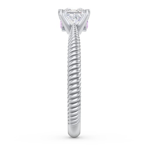 1/2 ct. Princess Gemstone Peek-A-Boo Engagement Ring with Twisted Rope Band – Sterling Silver with White Premium Zirconia and Amethyst