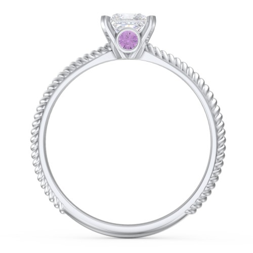 1/2 ct. Princess Gemstone Peek-A-Boo Engagement Ring with Twisted Rope Band – Sterling Silver with White Premium Zirconia and Amethyst