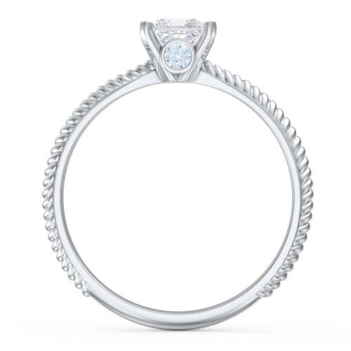 1/2 ct. Princess Gemstone Peek-A-Boo Engagement Ring with Twisted Rope Band – Sterling Silver with White Premium Zirconia and Aquamarine