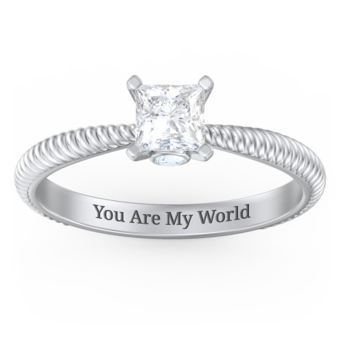 1/2 ct. Princess Gemstone Peek-A-Boo Engagement Ring with Twisted Rope Band – Sterling Silver with White Premium Zirconia and Aquamarine