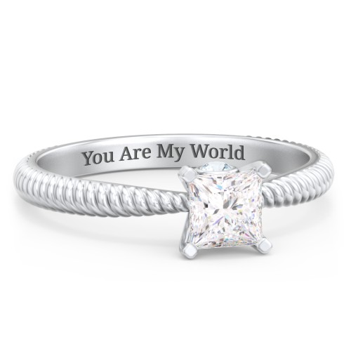 1/2 ct. Princess Gemstone Peek-A-Boo Engagement Ring with Twisted Rope Band – Sterling Silver with White Premium Zirconia and Aquamarine