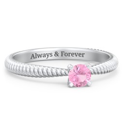 1/4 ct. Round Gemstone Engagement Ring with Twisted Rope Band in 925 Sterling Silver