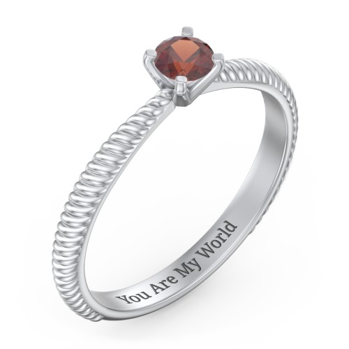 1/4 ct. Round Gemstone Engagement Ring with Twisted Rope Band – Sterling Silver with Garnet