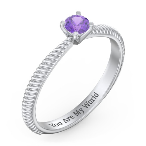 1/4 ct. Round Gemstone Engagement Ring with Twisted Rope Band – Sterling Silver with Amethyst
