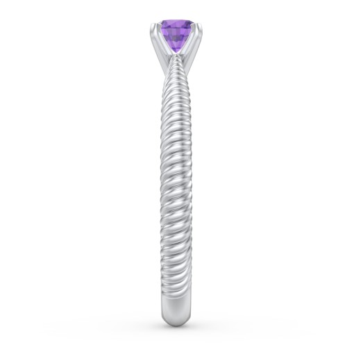 1/4 ct. Round Gemstone Engagement Ring with Twisted Rope Band – Sterling Silver with Amethyst