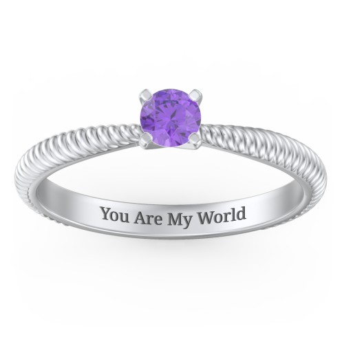 1/4 ct. Round Gemstone Engagement Ring with Twisted Rope Band – Sterling Silver with Amethyst