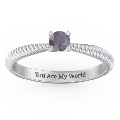 1/4 ct. Round Gemstone Engagement Ring with Twisted Rope Band – Sterling Silver with Alexandrite