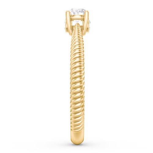 1/4 ct. Round Gemstone Peek-A-Boo Engagement Ring with Twisted Rope Band – 10K Yellow Gold with White Sapphire and Cubic Zirconia