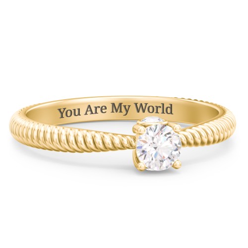 1/4 ct. Round Gemstone Peek-A-Boo Engagement Ring with Twisted Rope Band – 10K Yellow Gold with White Sapphire and Cubic Zirconia
