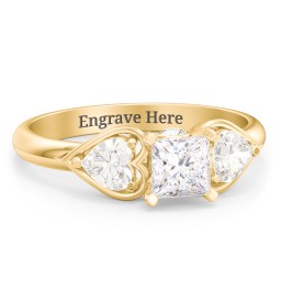1/2 ct. Princess Gemstone Peek-A-Boo Engagement Ring with Heart Stones in 10K Solid Yellow Gold