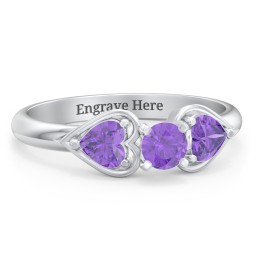1/4 ct. Round Gemstone Engagement Ring with Heart Stones in 925 Sterling Silver with Amethyst