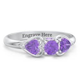 1/4 ct. Round Gemstone Peek-A-Boo Engagement Ring with Heart Stones in 925 Sterling Silver with Amethyst
