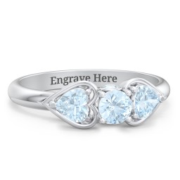 1/4 ct. Round Gemstone Peek-A-Boo Engagement Ring with Heart Stones in 925 Sterling Silver with Aquamarine
