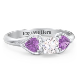 1/3 ct. Round Gemstone Engagement Ring with Heart Stones in 925 Sterling Silver with White Premium Zirconia and Amethyst