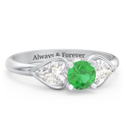 1/2 ct. Round Gemstone Peek-A-Boo Engagement Ring with Heart Stones in 925 Sterling Silver