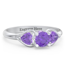 1/2 ct. Round Gemstone Peek-A-Boo Engagement Ring with Heart Stones in 925 Sterling Silver with Amethyst