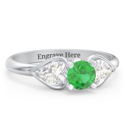 1/2 ct. Round Gemstone Peek-A-Boo Engagement Ring with Heart Stones in 925 Sterling Silver with Emerald and Cubic Zirconia