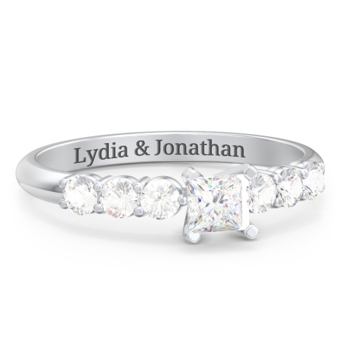 1/4 ct. Princess Gemstone Engagement Ring with Side Gemstones – Sterling Silver with White Premium Zirconia and Cubic Zirconia