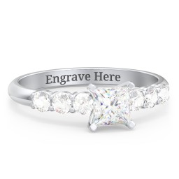 1/2 ct. Princess Gemstone Engagement Ring with Side Gemstones in 925 Sterling Silver with White Premium Zirconia and Cubic Zirconia