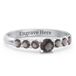 1/4 ct. Round Gemstone Engagement Ring with Side Gemstones in 925 Sterling Silver with Smokey Quartz