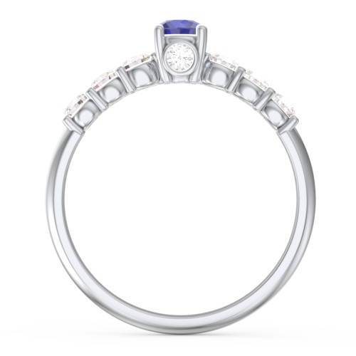 1/4 ct. Round Gemstone Peek-A-Boo Engagement Ring with Side Gemstones – 10K White Gold with Blue Sapphire and Cubic Zirconia