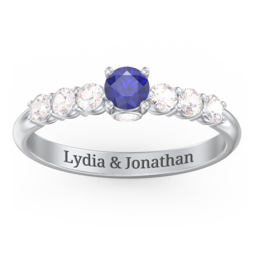 1/4 ct. Round Gemstone Peek-A-Boo Engagement Ring with Side Gemstones – 10K White Gold with Blue Sapphire and Cubic Zirconia