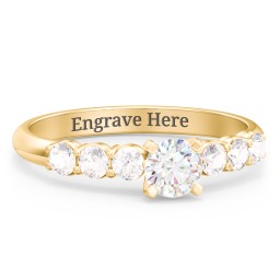 1/3 ct. Round Gemstone Engagement Ring with Side Gemstones in 10K Solid Yellow Gold